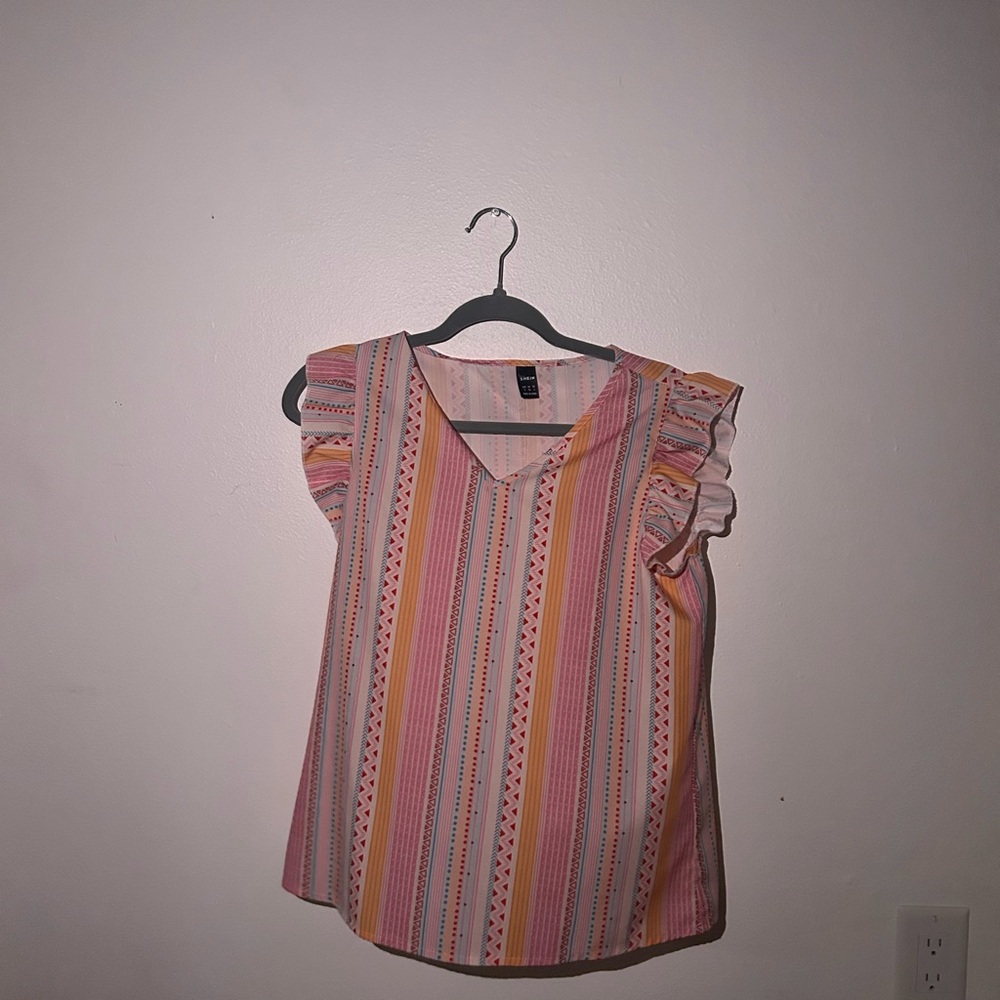 Striped Pink and Orange Ruffle Sleeve Top